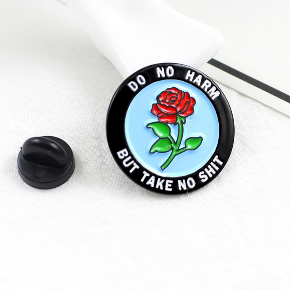 3/$18 NEW Do Not Harm Rose Enamel Pin Brooch - Picture 2 of 4